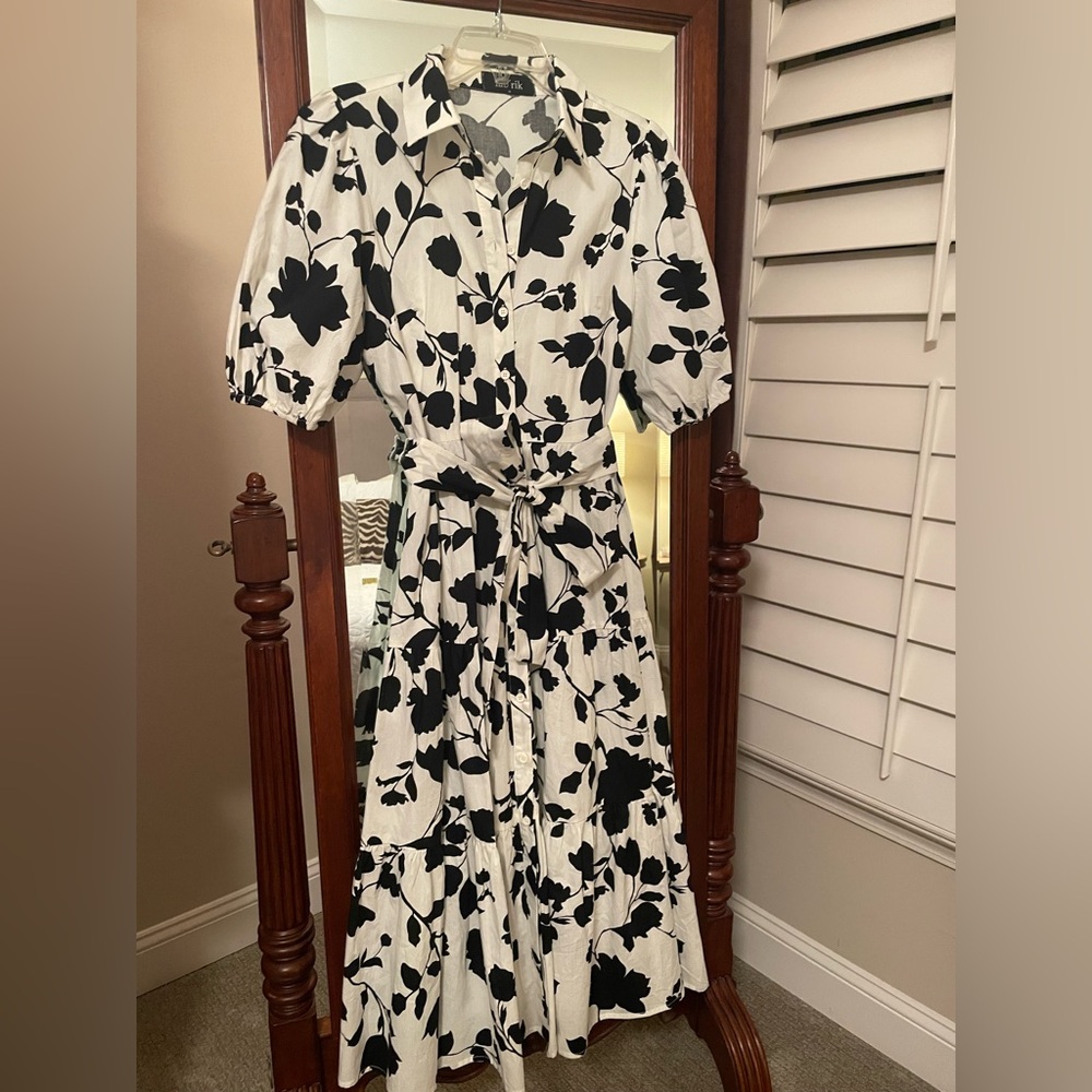 fab'rik Black and White Floral Midi Dress